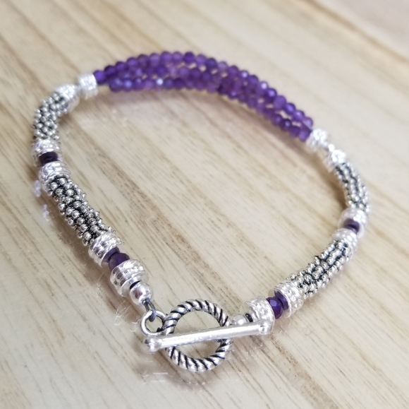 Two Tone Amethyst Ladies Toggle Bracelet - Picture 8 of 16